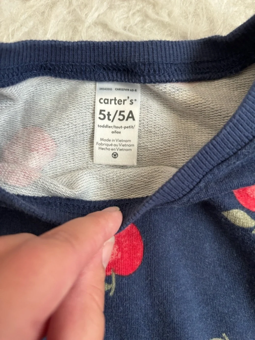 Carter's Girls Festive Navy Comfy Sweatshirt with Red Apple AOP